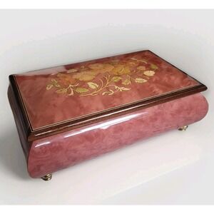 San Francisco Music Box from Italy Pink Floral Inlay Memory Plays Fur Elise